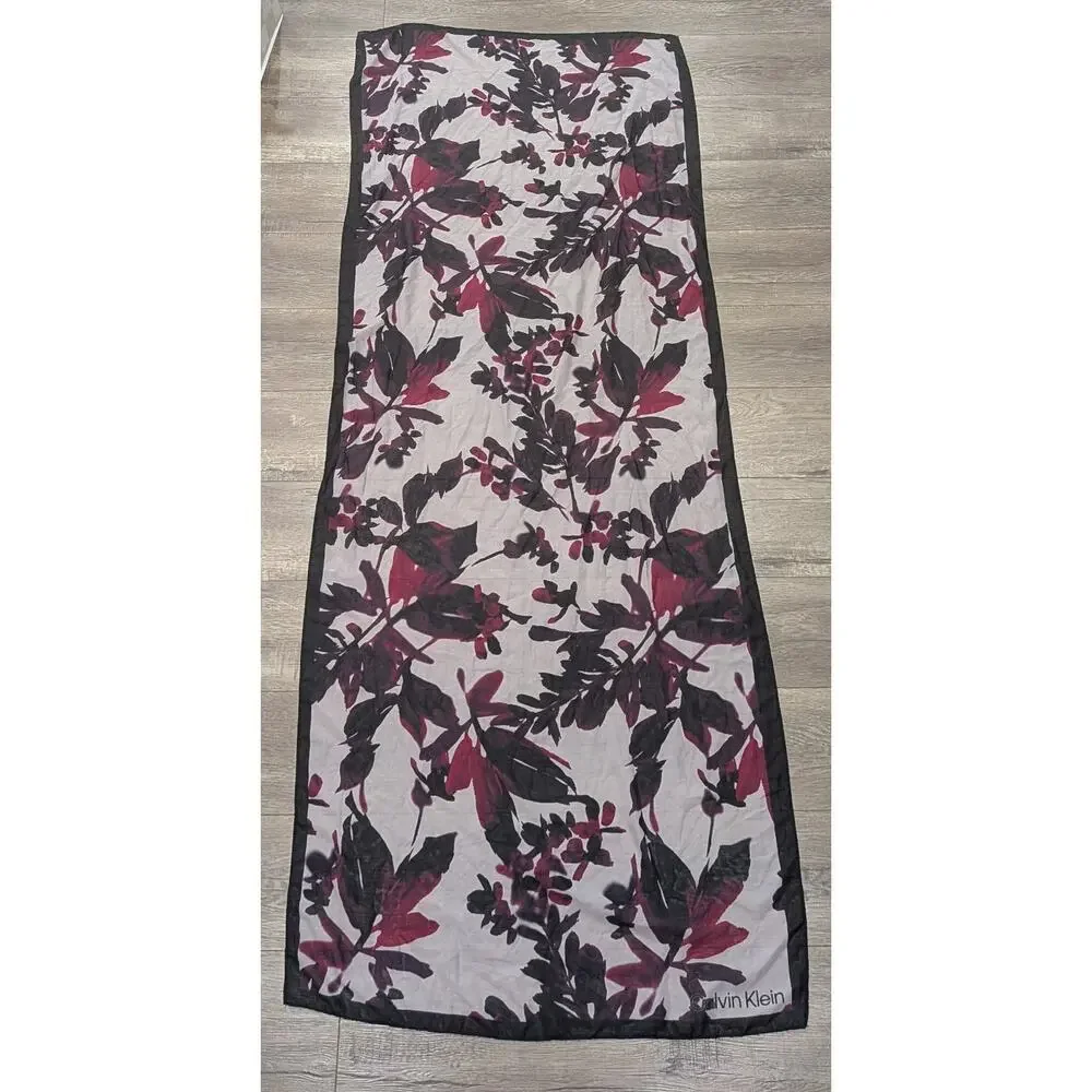 Calvin Klein Floral Chiffon Wrap Scarf Black Burgundy Festival Rodeo Hair Scarf